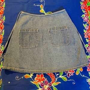 Vintage Blue Jean Denim WRAP Skirt w/ Pockets